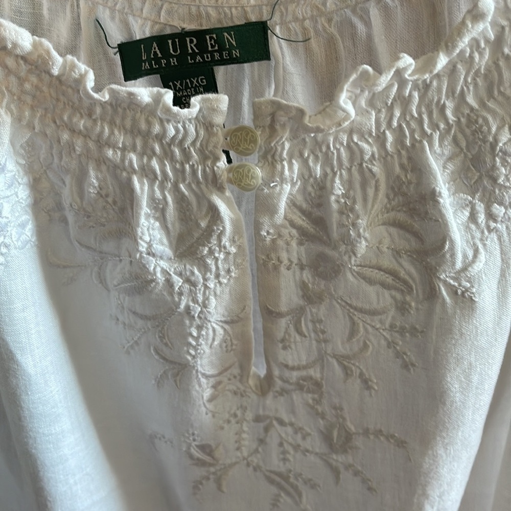 Ralph Lauren White Linen Embroidered Poet’s Blouse 1X/XL